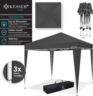 Павільйон садовий KESSER 3x3 м, водонепроникний, UV 50+, металевий каркас, швидкорозкладний, з сумкою, антрацит