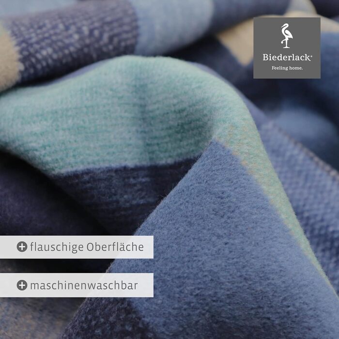 Плед Biederlack із бавовняної суміші Color Squares Dark Blue, 150x200 см, темно-синій/сірий, німецька якість, екологічний