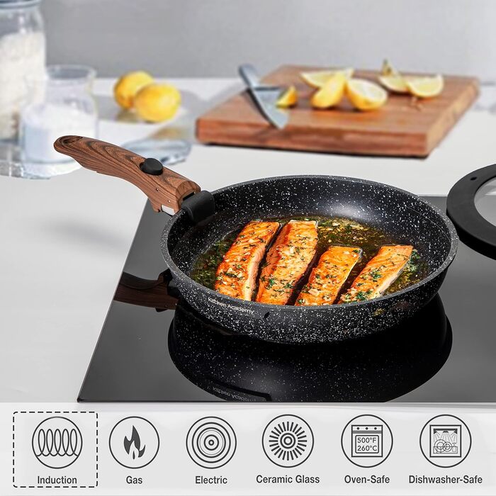 Набір каструль Kitchen Academy знімна ручка, 10 предметів, індукційний, антипригарний, підходить для всіх плит, штабельований, для кухні та кемпінгу