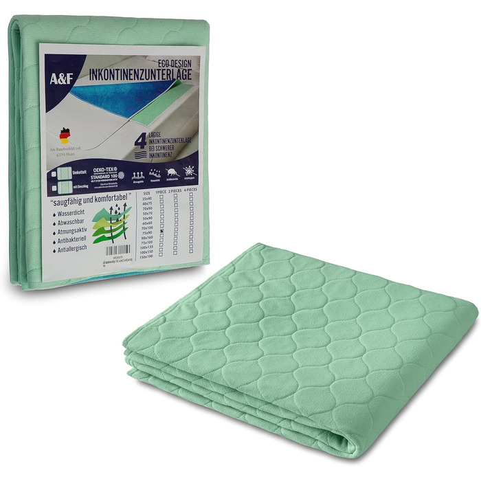 Підкладка для інконтиненції A&F 100x135 см, 4 шари, до 26280 мл/м², багаторазова, прана, захисна підкладка на матрац для дорослих ліжок