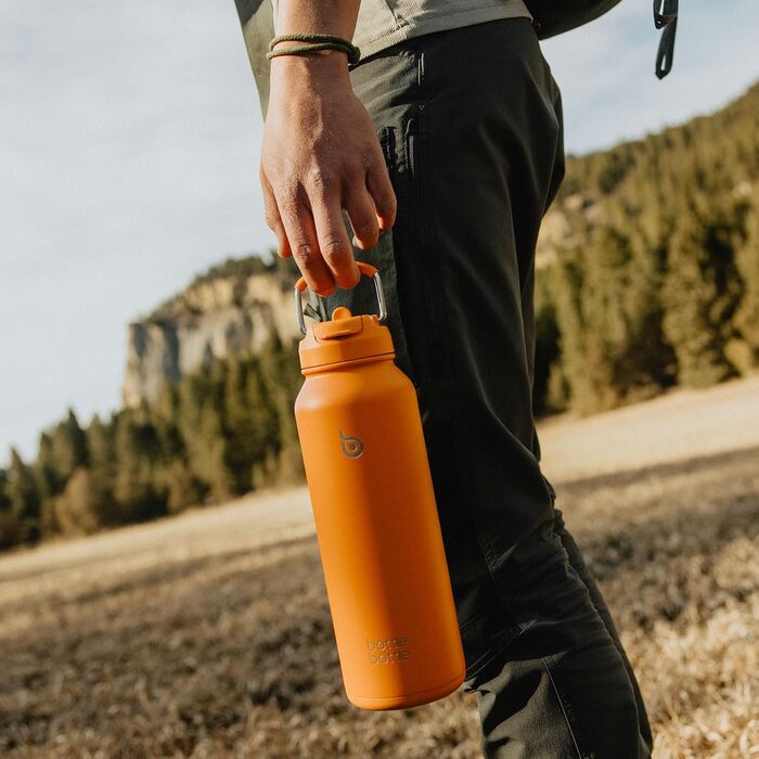 Термос-пляшка з нержавіючої сталі з трубочкою BOTTLE BOTTLE, 1 л, для спорту, з ручкою, для пігулок, біла/помаранчева