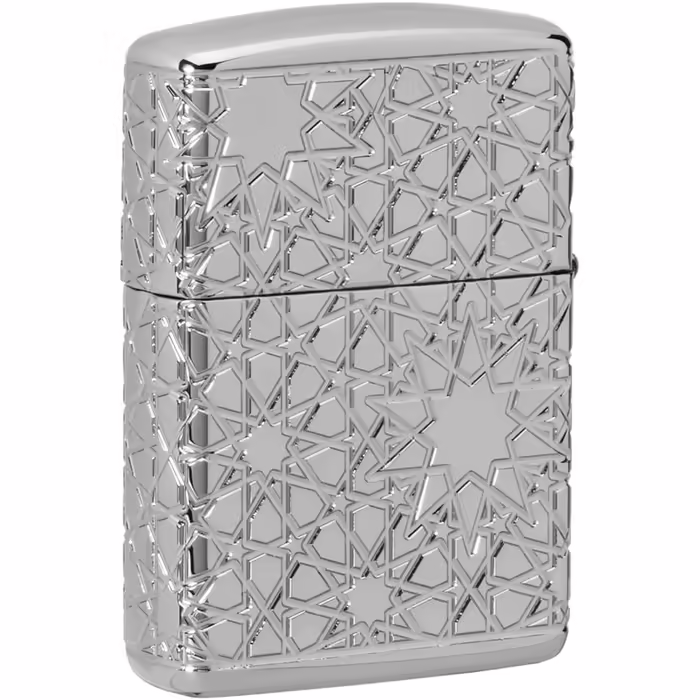 Запальничка Zippo з арабським зірковим орнаментом, хром глянцевий, модель 49076, універсальний розмір