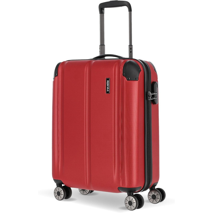 Жорсткий валізний тролей Travelite City 55 см, 40-45 л, 4 колеса, бордовий, з розширенням і функцією надівання на ручку, ручна поклажа, стійкий до подряпин