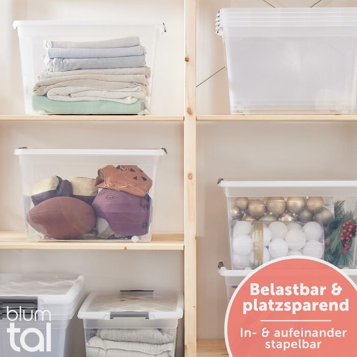 Пластикова коробка для зберігання Blumtal 32 л з кришкою та замками, 36,5x36x26,5 см, набір 4 шт, 100% новий матеріал