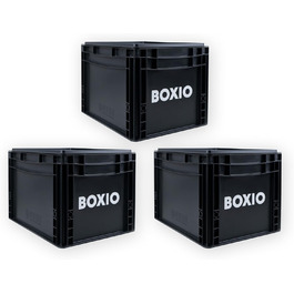 Пластикова ящик BOXIO SOLO з кришкою 40x30x28 см – Євробокс для зберігання, транспортування, кемпінгу, човна, підвалу чи саду, штабельований, набір 3 шт.