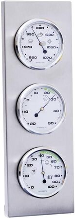 Метеостанція Sunartis 3-4013 THB197 з нержавіючої сталі з барометром, гігрометром і термометром, срібляста