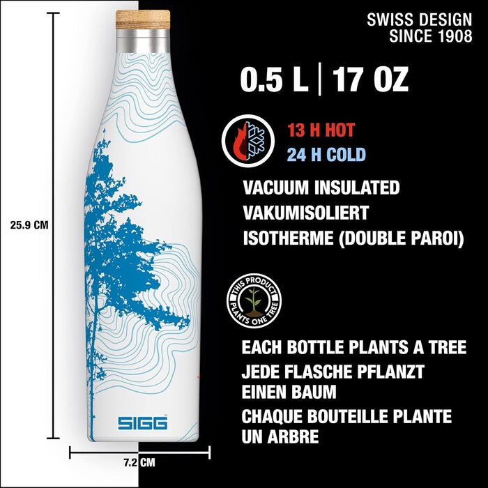 Термос-бутилка SIGG Meridian Sumatra Tree 0,5 л, нержавіюча сталь 18/8, подвійні стінки, бамбукова кришка, герметична, без BPA та пластику