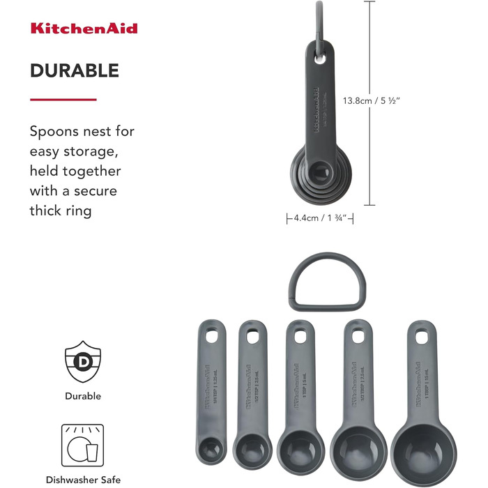 Набір мисок для змішування KitchenAid, 3 шт, вугільно-сірі, з мірними ложками 5 шт