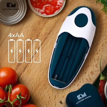 Електрична відкривачка для консервів Kitchen Mama Auto 2.0, автоматична, безпечна, батарейкова, нержавіюча сталь, синя