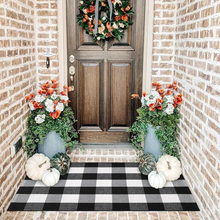 Килимок LEEVAN Buffalo Plaid 70x109 см, чорно-білий, бавовняний, для вулиці та дому, вхідний та кухонний, праний