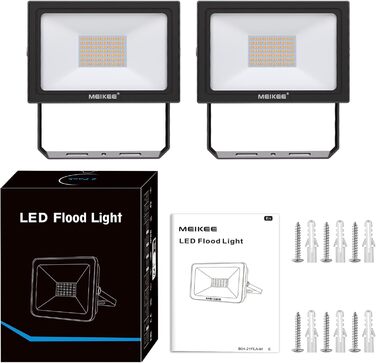 MEIKEE LED Прожектор 60 Вт, тепле біле світло 2700K, 5200 Лм, суперяскравий, 2 шт., IP66 водонепроникний, для саду, двору, гаража, під'їзду