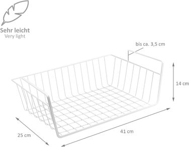 Набір 4 металевих кошиків для шафи WELLGRO, підвісні, 41x25x14 см, білий – додатковий простір для зберігання