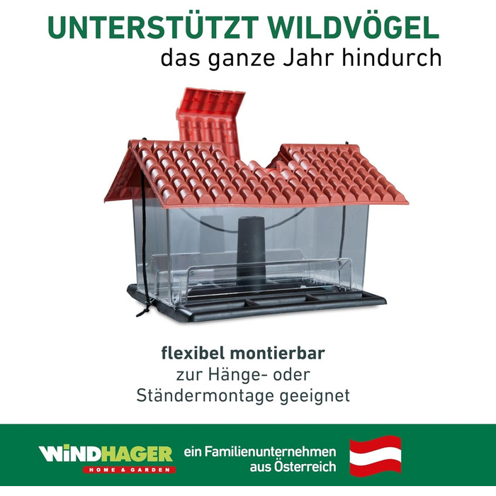 Годівниця для птахів Windhager Ranch із пластику, прозора з червоним, підвісна, 31×22×20 см