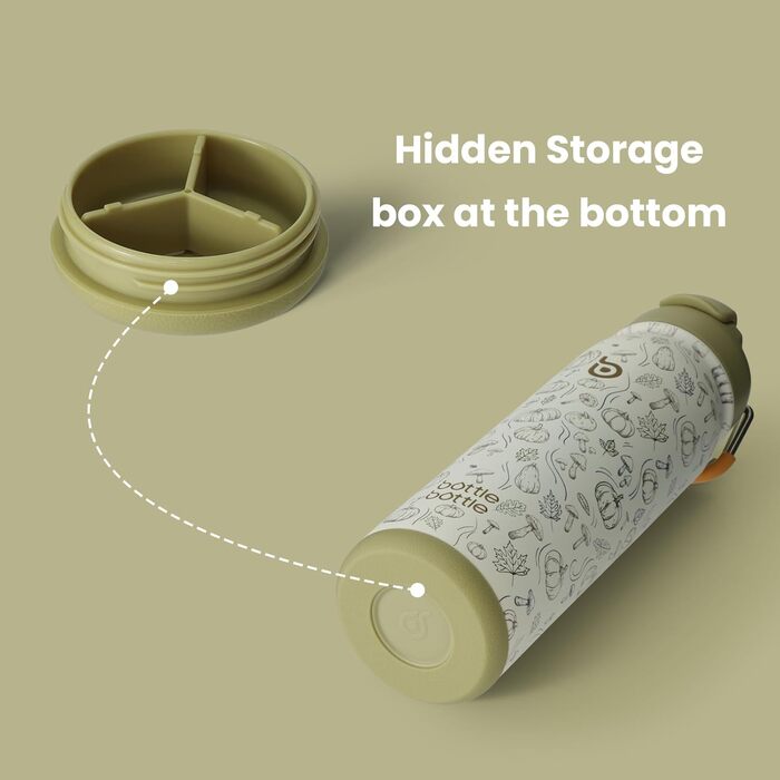 Термобутилка з нержавіючої сталі BOTTLE BOTTLE 709 мл з трубочкою, ручкою та відсіком для пігулок, ізольована спортивна пляшка для школи й активного відпочинку (гарбузовий колір)