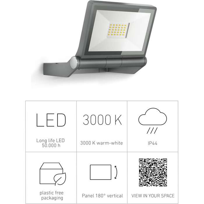 Світлодіодний прожектор Steinel XLED ONE 17,8 Вт, 2050 лм, антрацит, для вулиці, двору і саду, без датчика