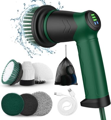 Електрична щітка для прибирання з 6 насадками, Spin Scrubber 2 швидкості, для ванної, плитки, підлоги, авто, LED дисплей