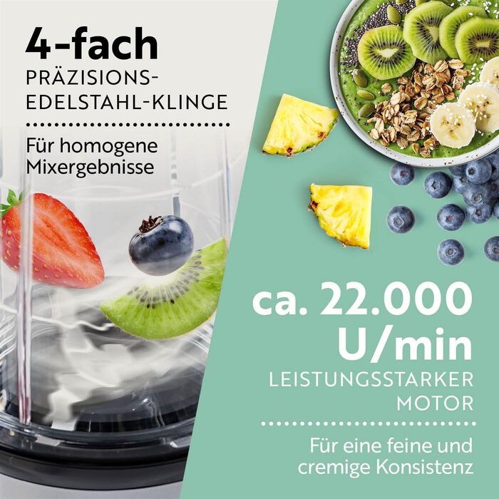 Блендер GOURMETmaxx Mr. Magic Mixer 4-в-1, міксер для смузі, подрібнювач, 8 функцій, з чашею та кришкою, для шейків, смузі, коктейлів