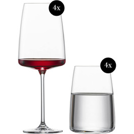 Набір склянок Zwiesel Glas Vivid Senses, 8 предметів: келихи для вина 535 мл та універсальні склянки 500 мл, лімітована серія у подарунковій коробці, для вина і води, можна мити в посудомийній машині