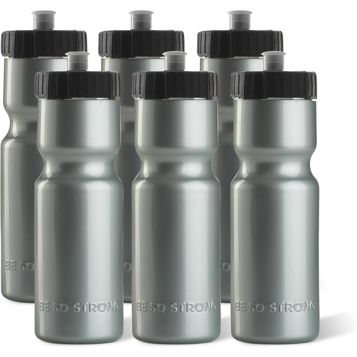 Спортивні пляшки для води 50 Strong, набір з 6, 650 мл, BPA Free, різні кольори, легка кришка Push/Pull, для команди