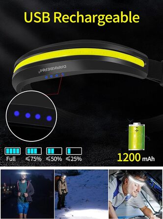 Налобний ліхтар DARKBEAM LED COB з червоним світлом, USB-акумулятор, надяскравий, для шолома, кемпінгу, риболовлі, ремонту, комплект 2 шт. (червоне та біле світло, кліпса)