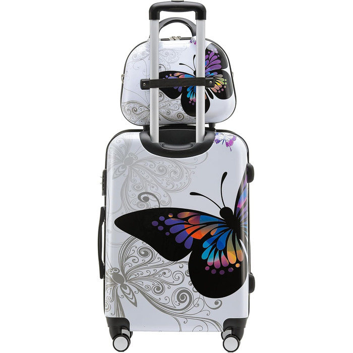Набір валіз BEIBYE Butterfly 2060 з TSA-замком, 4 предмети: міцні жорсткі валізи-тролі, ручна поклажа та б'юті-кейс (L-66 см + S)
