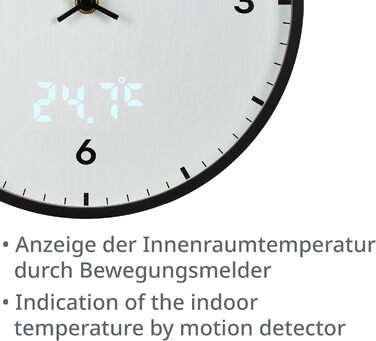 Стіна годинник Bresser MyTime 24 см, радіокерований, безшумний, LED секундомір, термометр, білий