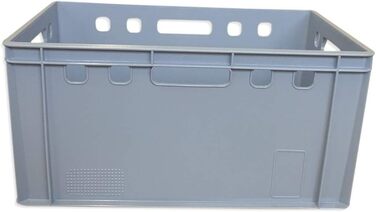 Набір з 4-х пластикових ящиків E3 Eurobox 60x40x30 см, міцна м'ясна та складська тара для харчових продуктів, сіра