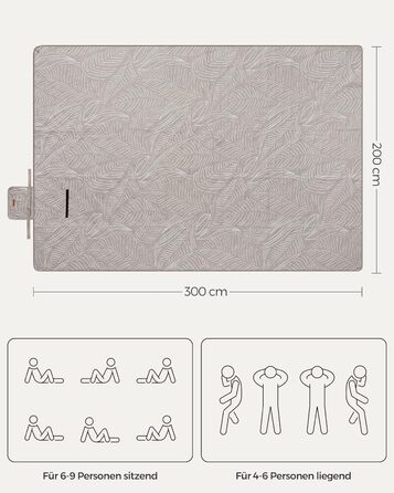 Пікнікова ковдра SONGMICS 300x200 см, водонепроникна, з 4 кілками, складна, для кемпінгу, парку, саду, пляжу, машинне прання, дизайн «Тропічний папороть», колір хакі