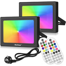 Світлодіодний RGB прожектор MEIHUA 60W, 2 шт., IP66, з пультом, 10 кольорів, 12 режимів, діммер, таймер, пам’ять, для вулиці та саду