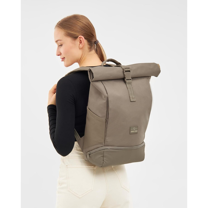 Рюкзак Johnny Urban Allen Medium ролтоп 15 л для жінок і чоловіків, з відділенням для ноутбука, водовідштовхувальний, для міста, університету, велосипеда, бізнесу, екологічний, сірий Desert Grey
