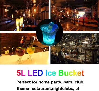 LED-відерце для льоду 5 л з регульованою підсвіткою, кольоровий Eiskübel для шампанського, вина, напоїв, пива, для вечірок, бару, клубу
