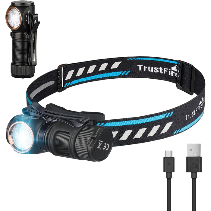 Налобний ліхтар TrustFire MC18 1200 люменів, водонепроникний, LED, акумуляторний, 5 режимів, для бігу, з ремінцем (синій)