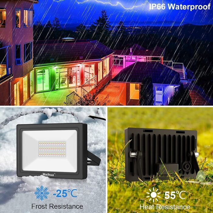 Світлодіодний RGB прожектор MEIHUA 60W з пультом, IP66, 10 кольорів, 12 режимів, таймер, для саду, ландшафту, вулиці