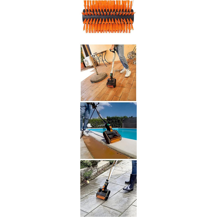 Акумуляторна мультищітка WORX WG441E.9 20В для чищення каменю, бетону та деревини, видалення бур'янів, з водяним підключенням, без акумулятора та зарядного, сумісна з PowerShare, жорстка щітка для кам'яних поверхонь