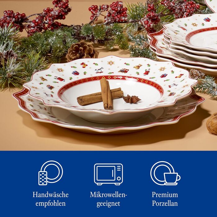 Набір новорічного посуду Villeroy & Boch Toy's Delight, 12 предметів, порцеляна, для 4 осіб (тарілки для основних страв, супу та сніданку)