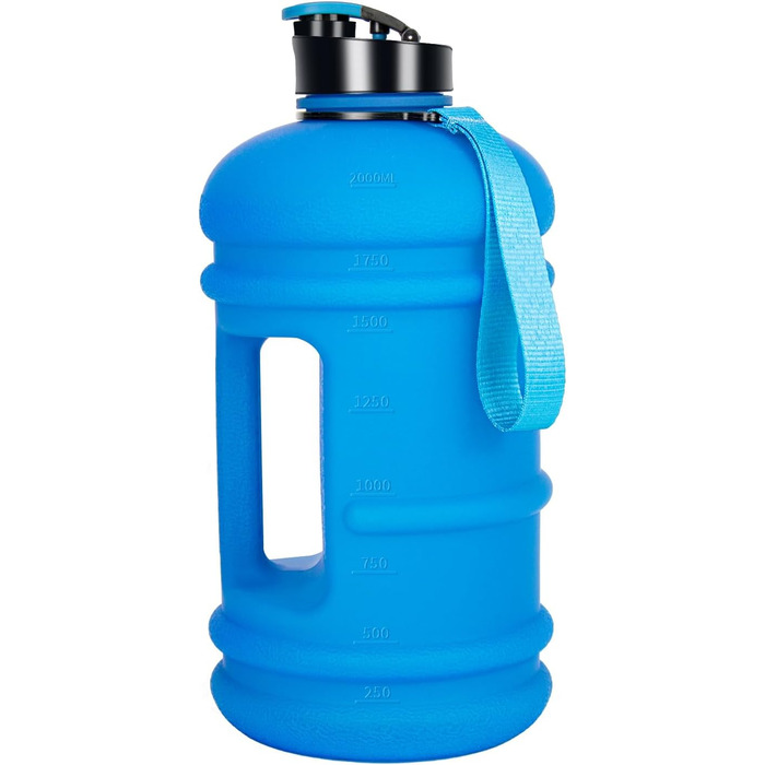 Спортивна пляшка для води TOOFEEL 2 л, BPA Free, з мірною шкалою, багаторазова, для тренувань, матова темно-синя, 1893 мл