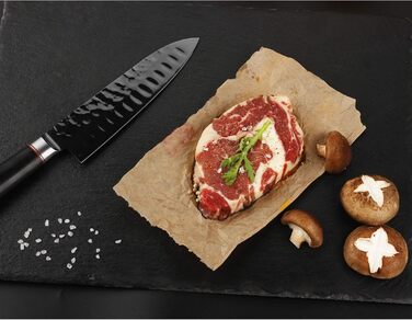 Кухонний ніж Santoku YOUSUNLONG 18 см з японської сталі AUS8, чорне титанове покриття, рукоятка з ебенового дерева