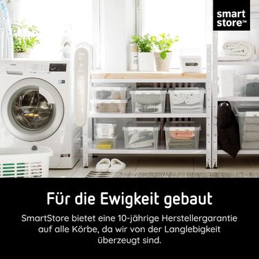 Набір з 6 пластикових боксів SmartStore Classic 31 л з кришкою, харчовий пластик, 40x30x11 см, посилені кути, 10 років гарантії, прозорі, штабельовані контейнери для зберігання