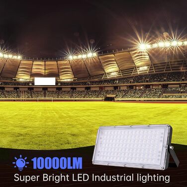 LED прожектор 300W 30000Лм, тепле біле світло 3000K, IP65, водонепроникний, вуличний світильник для саду, тераси, гаража, спортмайданчика, фабрики, майстерні (10 шт, 100W, тепле біле світло)