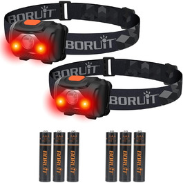 Налобний ліхтар BORUIT LED, 2 шт., з червоним світлом, 4 режими, на батарейках AAA, для дітей і дорослих, для кемпінгу, бігу, риболовлі, туризму