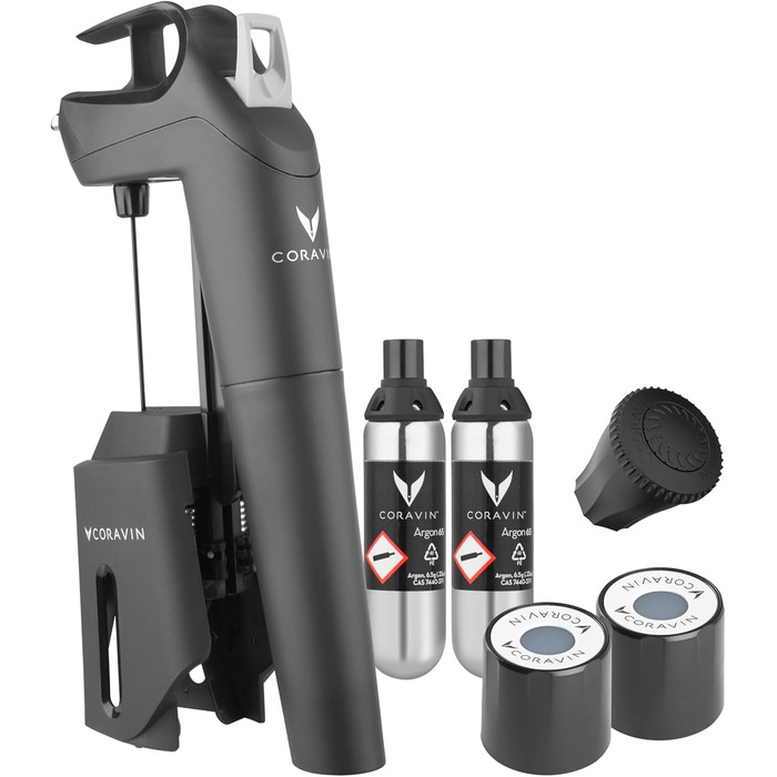 Система збереження вина Coravin Timeless Three+ чорна, з 2 капсулами аргонового газу, захист від окислення до 2 років, легке використання