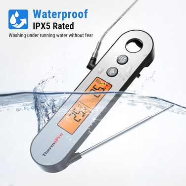 Термометр для м'яса ThermoPro TP610, точність 0,5℃, USB зарядка, водонепроникний IPX5, з відкривачкою, для гриля та кухні, велика індикація