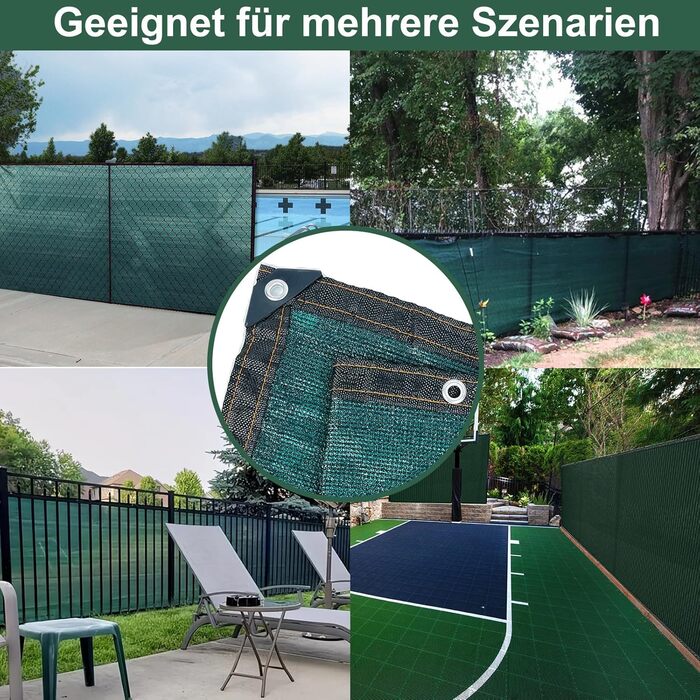 Захисна сітка BeGrit для паркану 2x5 м, зелена, HDPE, вітрозахисна, UV-захист, 90% затінення, з отворами та кабельними стяжками