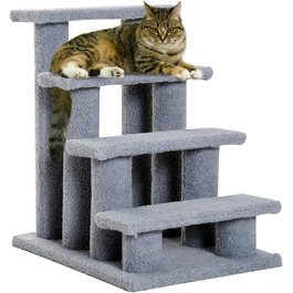 Драбинка для котів і собак PawHut, 4 сходинки, сіра, 63,5x43x60 см