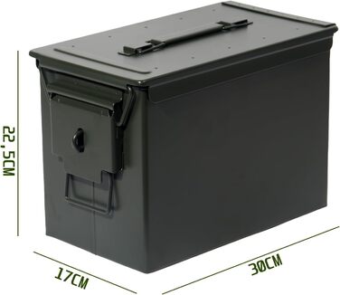 Металева ящик для набоїв US Ammo Box, з замком, для зберігання патронів і літієвих батарей, 28 см, із захисним кільцем 30 см