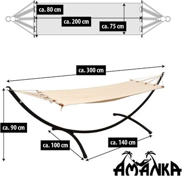 Гамак AMANKA з каркасом для однієї людини, 300 см, до 120 кг, 190x80 см, садовий гамак для балкона та саду, підвісне ліжко Boho стиль