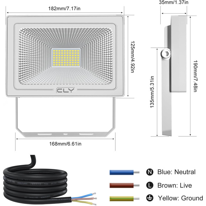 LED прожектор CLY 50Вт, 4300Лм, 6500K, IP66, водонепроникний зовнішній світильник для двору, гаража, саду