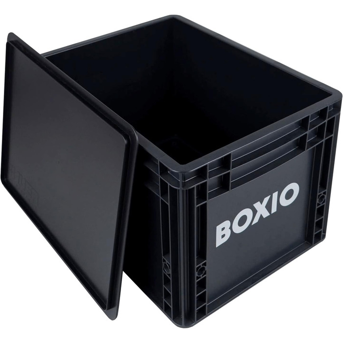 BOXIO SOLO: Пластикова ящик з кришкою 40x30x28 см, для зберігання, транспортування, кемпінгу, човна, гаража або саду, стелажна, сумісна з іншими євробоксами