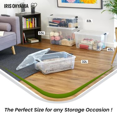 Пластикова коробка для зберігання Iris Ohyama TB-45 32 л з кришкою, 6 шт, прозора, з ручками та засувками, стійка, штабельована, для одягу, дому, гаража, офісу