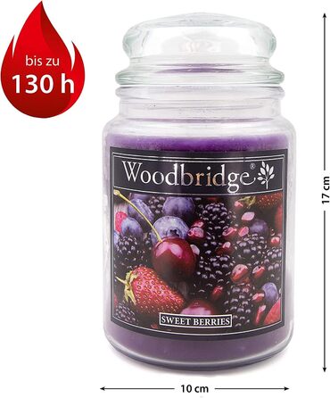 Ароматична свічка у склі з кришкою, набір 2 шт. Sweet Berries, фруктовий аромат, велика, фіолетова, 565г, тривалий час горіння (130 годин)